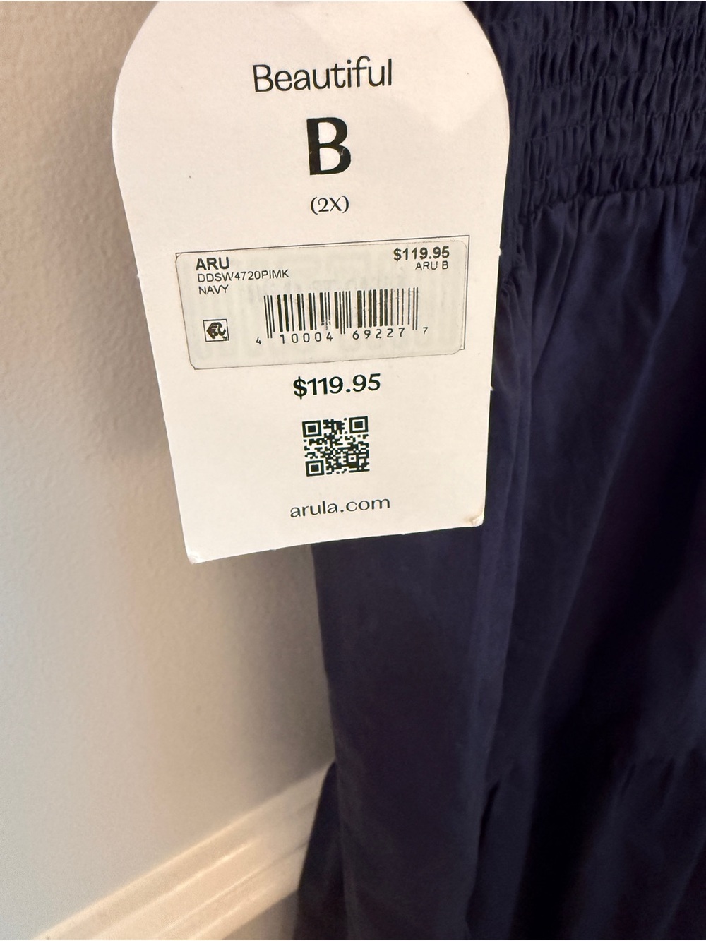 Arula Navy Tiered Midi Dress Smocked Waist Flutter Sleeve 2X NWT - Picture 5 of 12